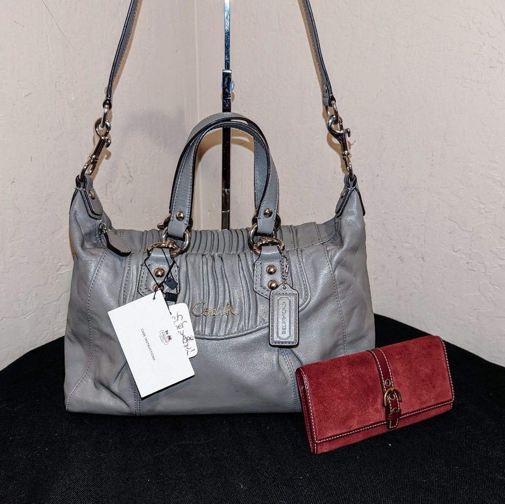 Coach Ashley Gathered Leather 2-Way Tote Shoulderbag Satchel Carryall w/Wallet